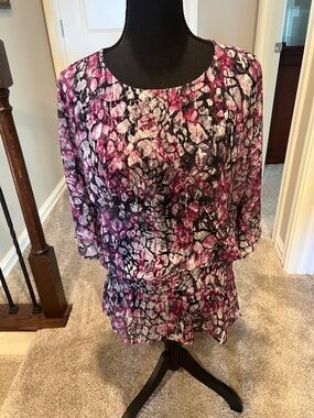 Chico's Black and Pink Abstract Peplum Blouse